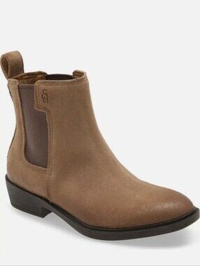 UGG Emmeth Pull-On Waterproof Leather Chelsea Boot  Coffee Grounds Suede Size 5